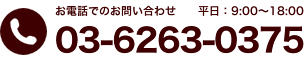 お電話でのお問い合わせ 平日：9:00〜18:00 03-6263-0375